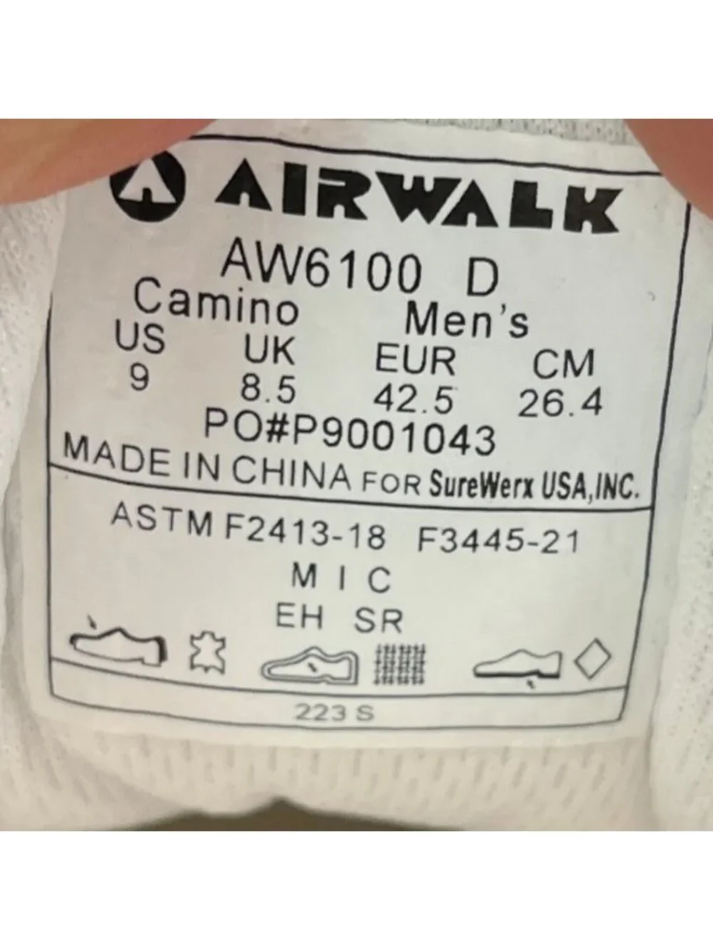 Airwalk Camino Mens Size 9 Gray White Black Composite Toe Safety Work Shoes